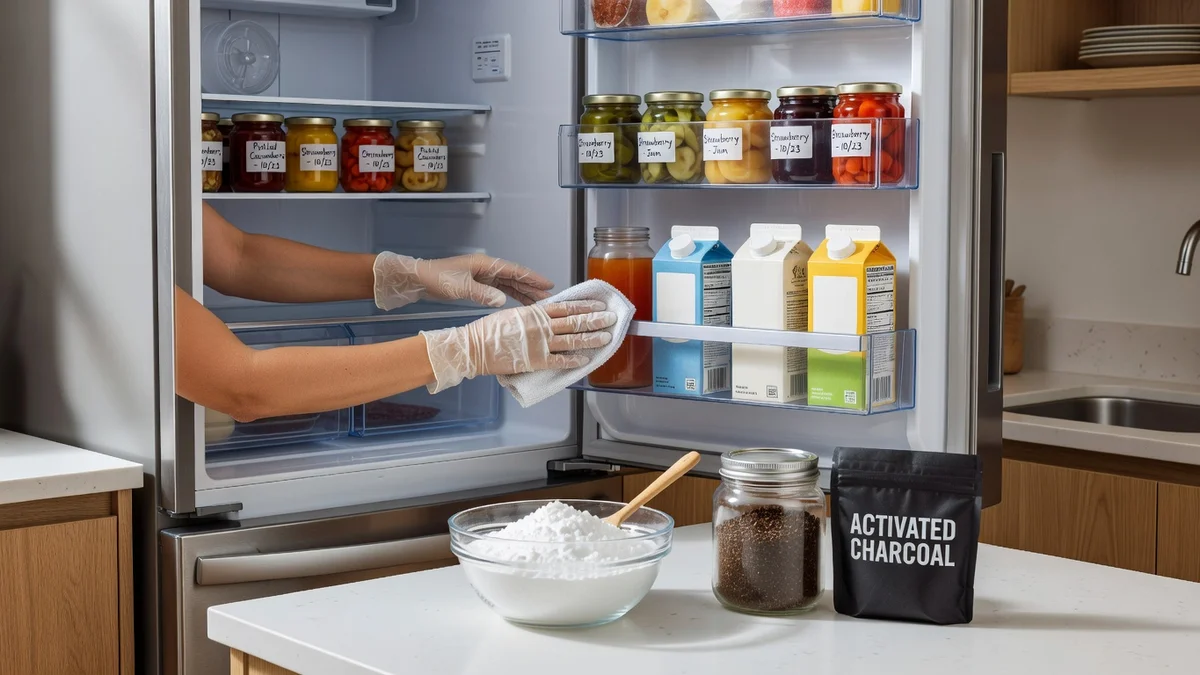 Intérieur propre d'un réfrigérateur avec étagères et aliments bien rangés