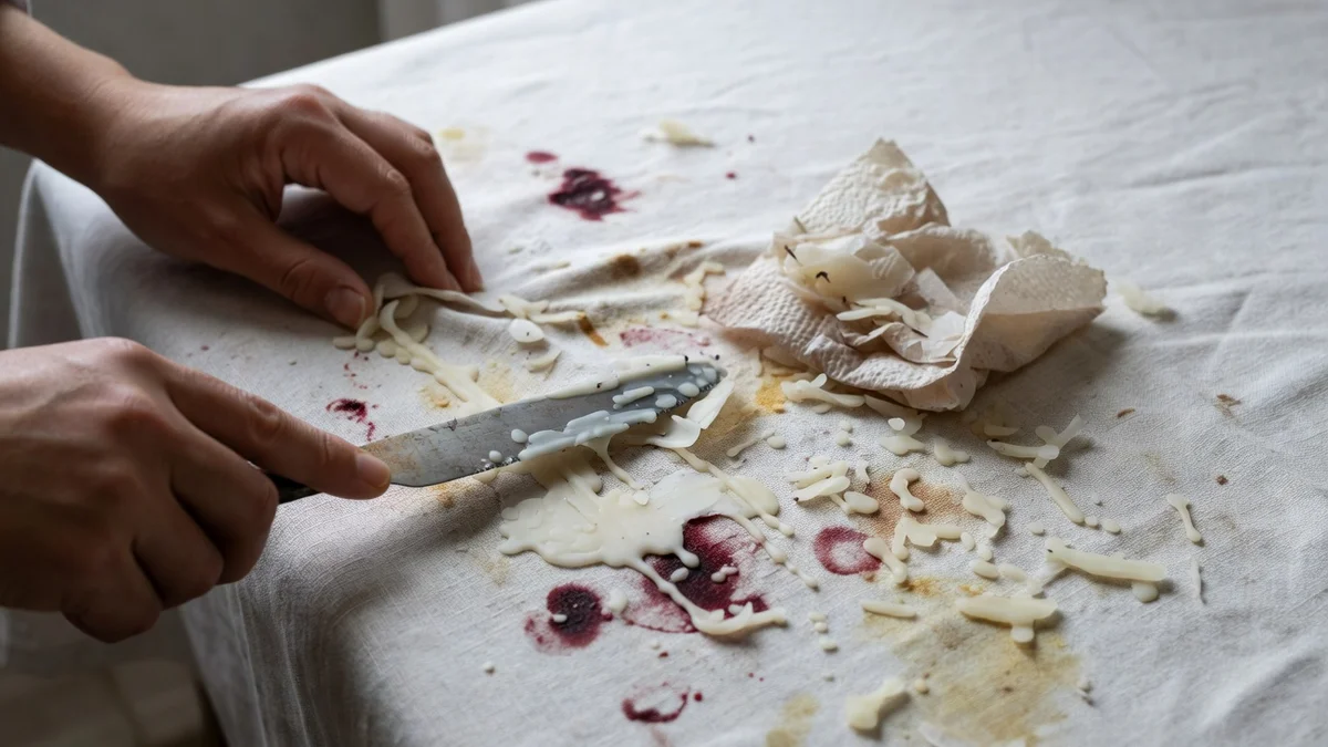Nappe avec tache de cire de bougie traitée