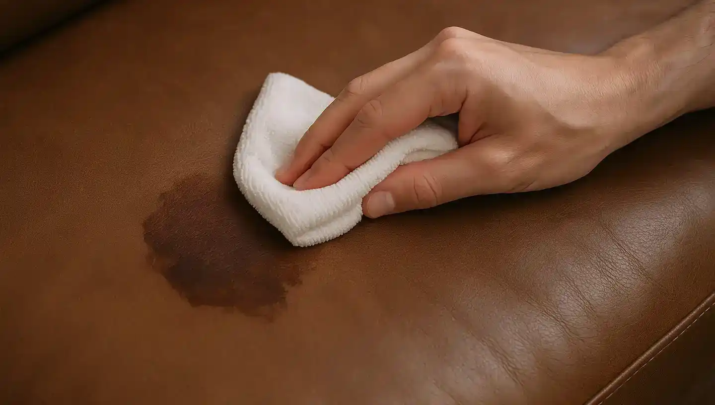 Nettoyage d'une tache sur une surface en cuir