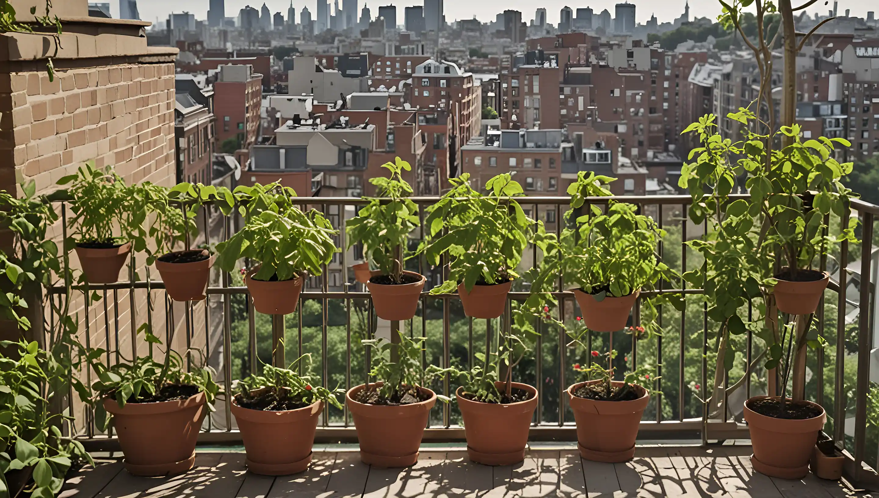Plants de tomates en pot sur un balcon ensoleillé