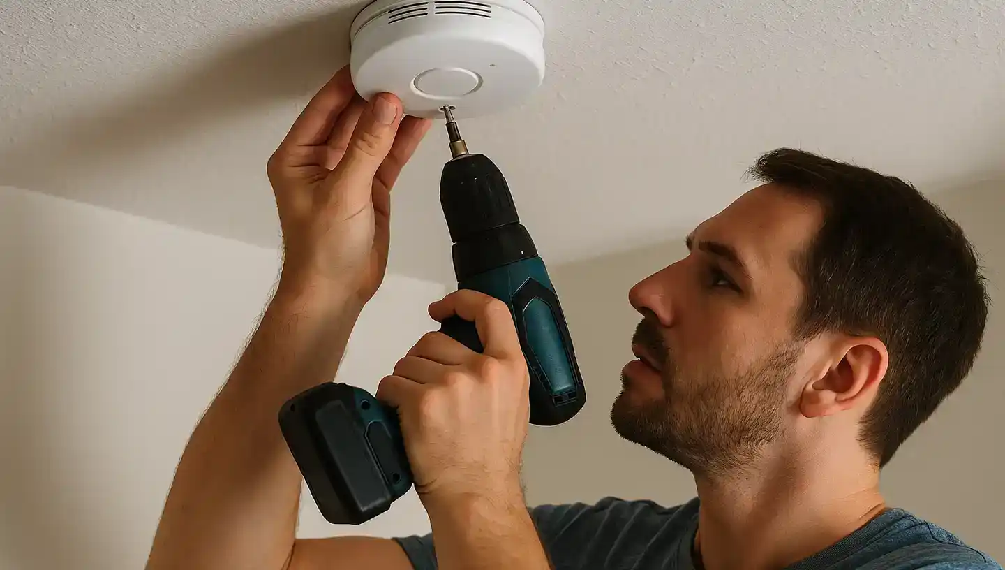 Installation d'un détecteur de fumée au plafond
