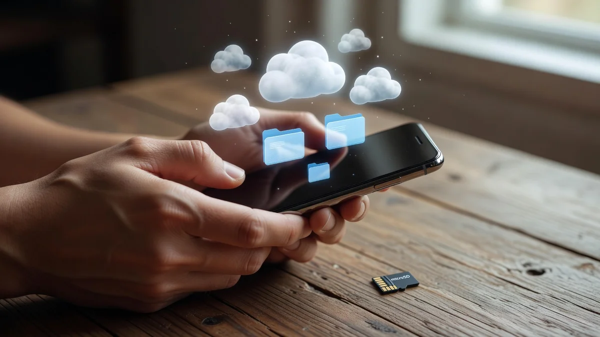 Illustration d'un smartphone et d'un disque dur pour la gestion du stockage