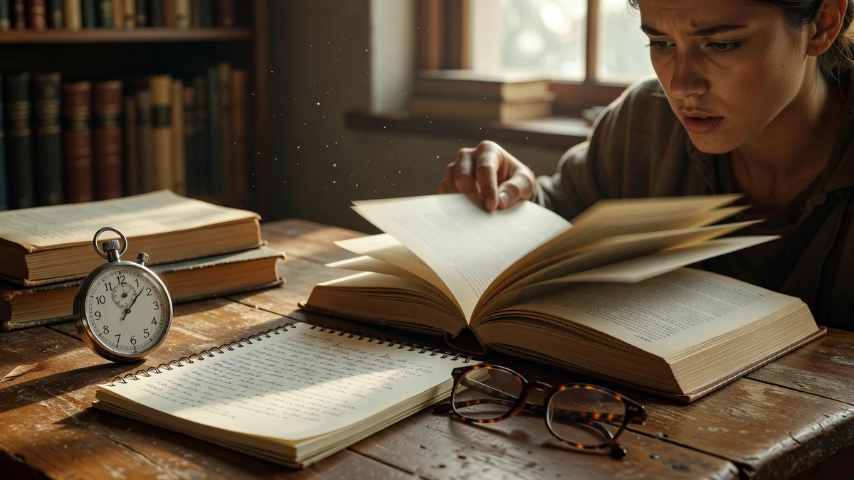 Lecture rapide : personne lisant un livre avec un pointeur