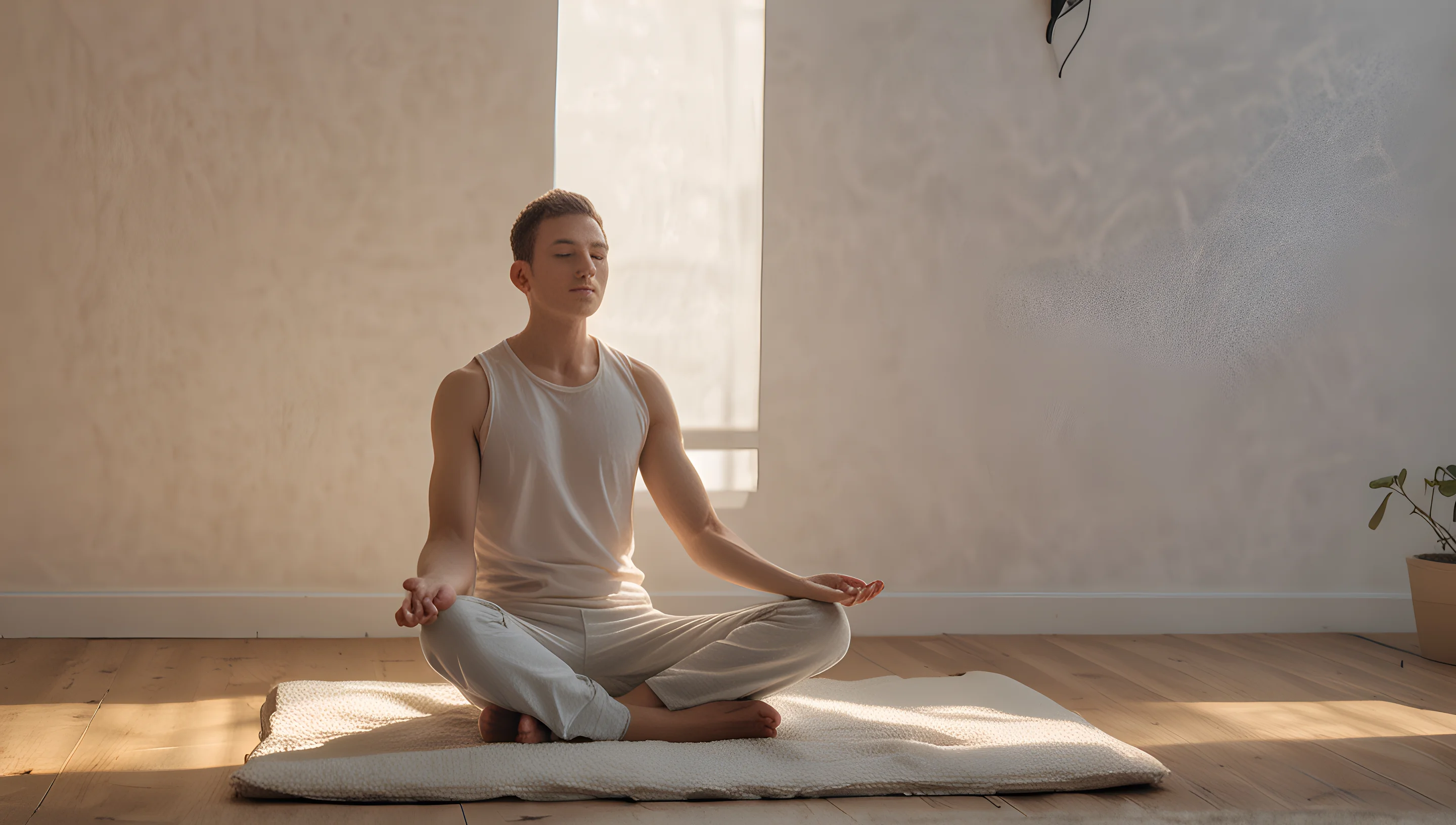 Personne en méditation, assise, les yeux fermés
