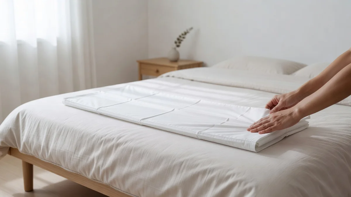 Drap plat plié proprement et rangé sur une étagère