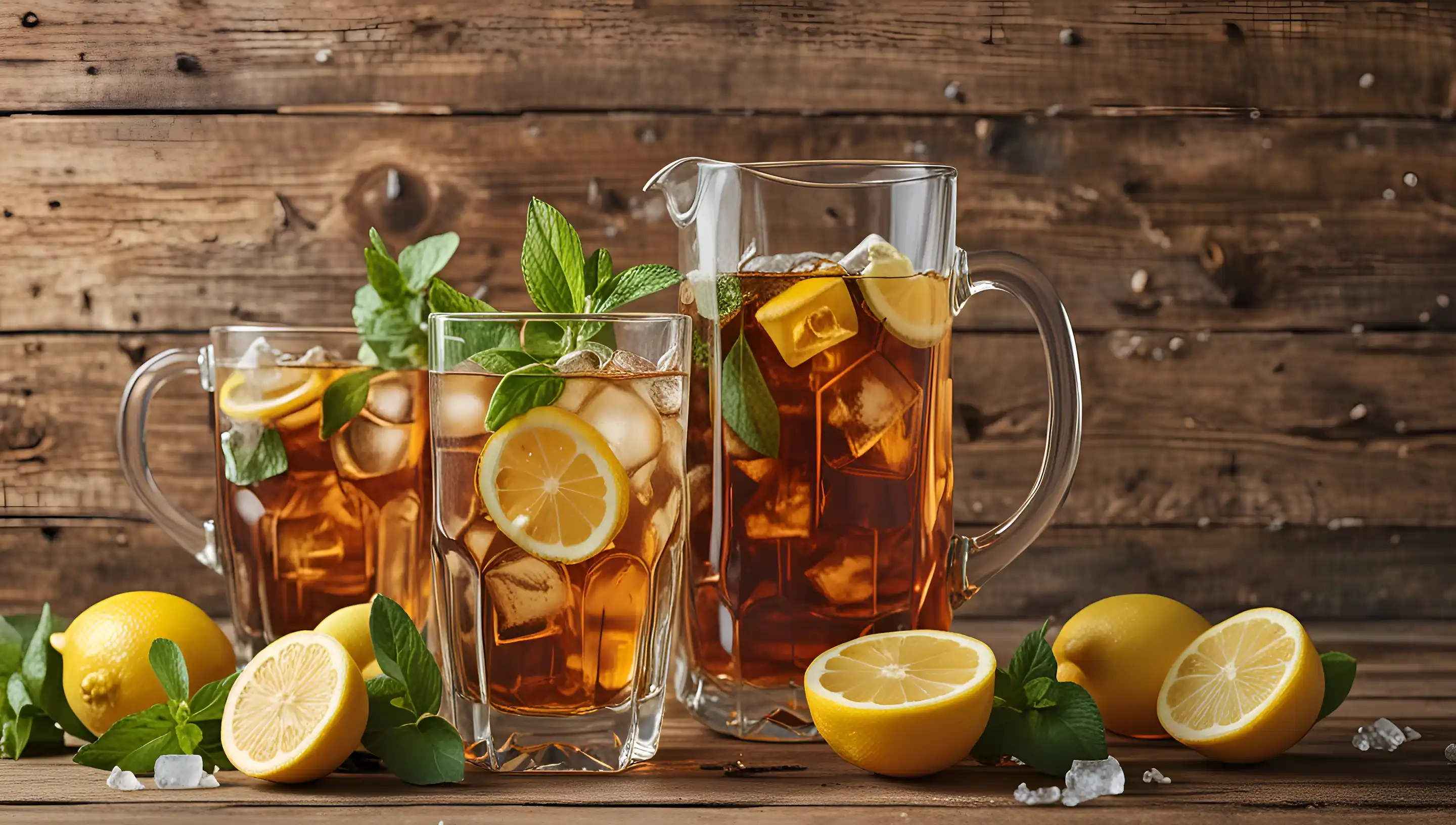 Verres de thé glacé avec citron et menthe