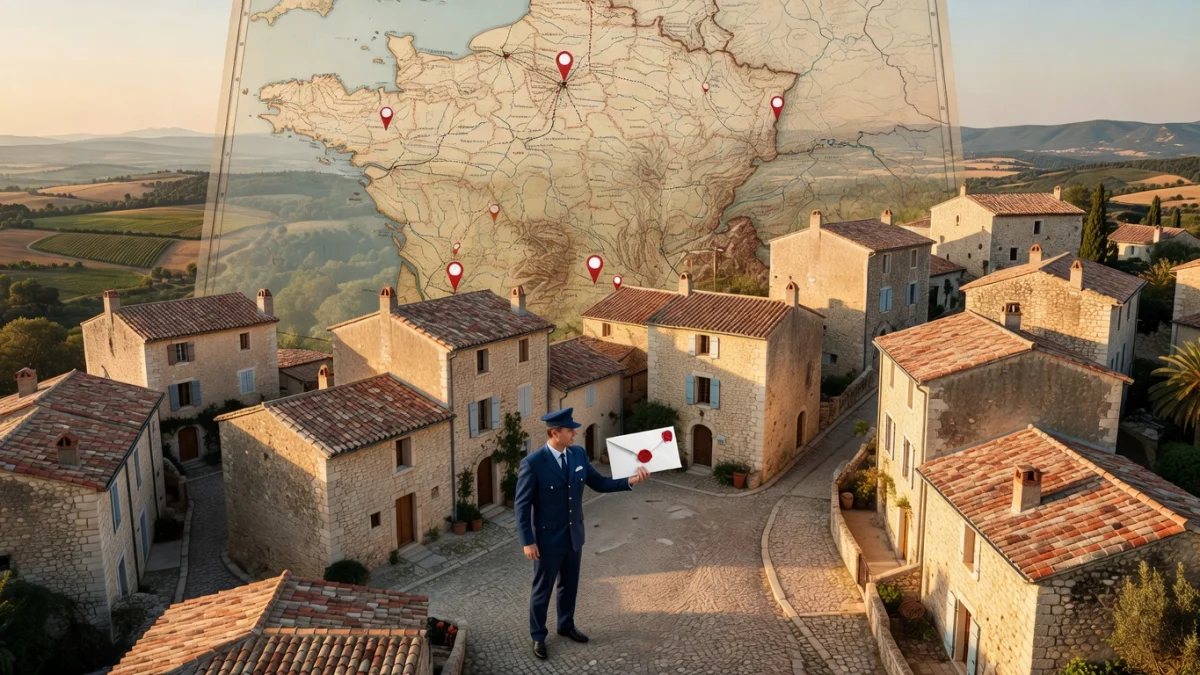 Carte de France avec codes postaux et communes illustrant la recherche géographique