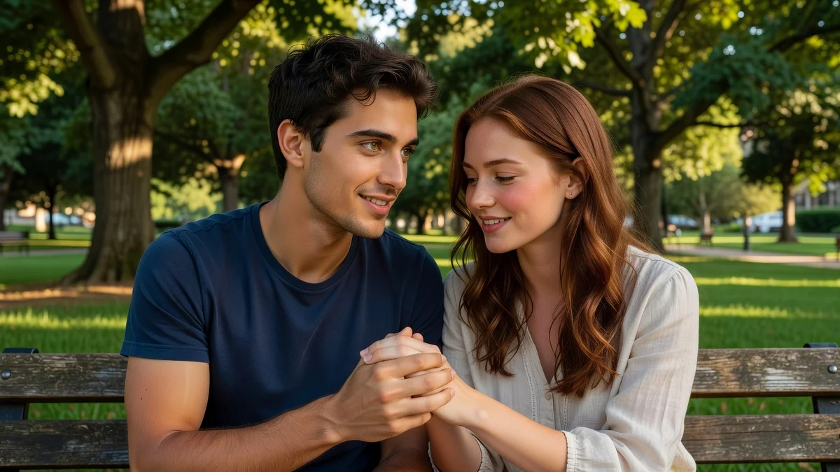 Deux personnes discutant et souriant, moment intime