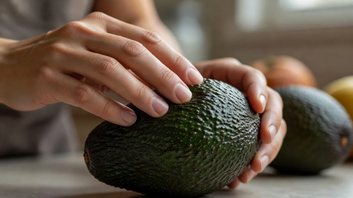 Avocats à différents stades de maturité disposés sur une surface en bois