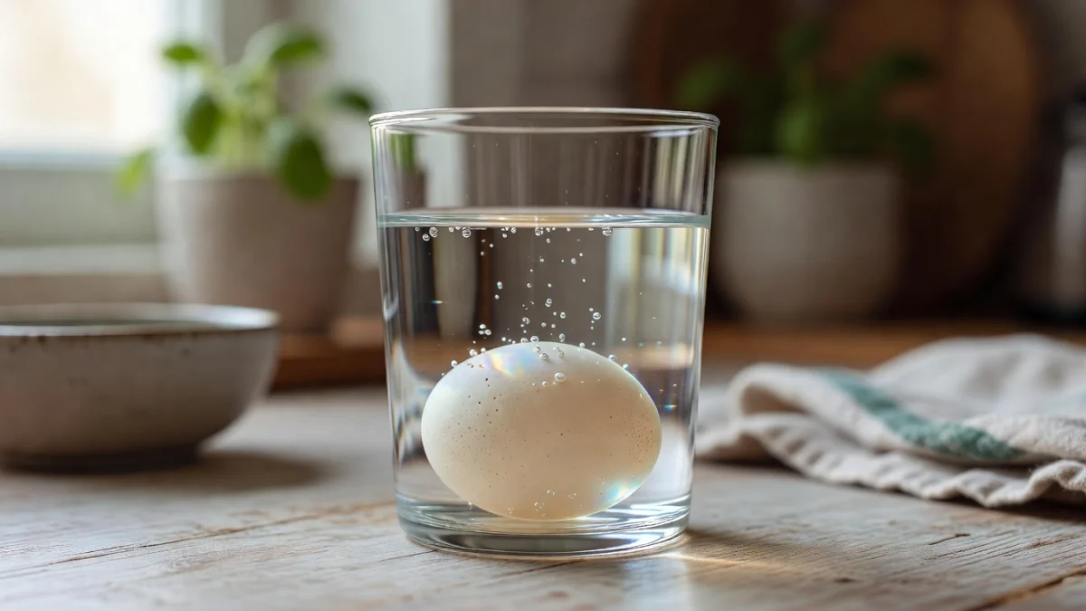 Test de fraîcheur d'un oeuf dans un verre d'eau