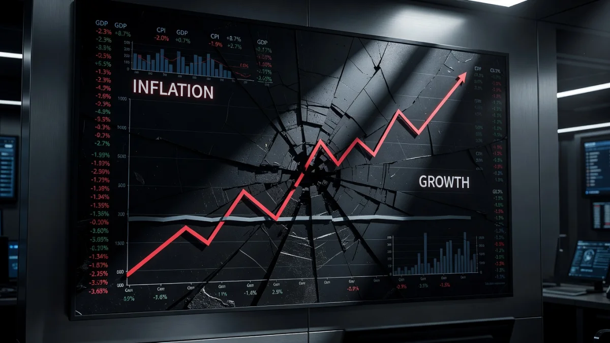 Graphique montrant la stagnation économique et la hausse des prix illustrant le risque de stagflation en 2026