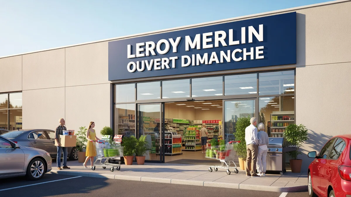 Façade d'un magasin Leroy Merlin ouvert le dimanche