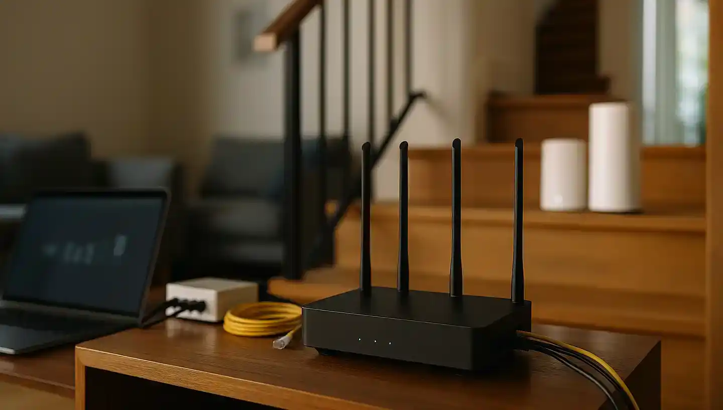 Routeur Wi-Fi longue portée posé sur une table