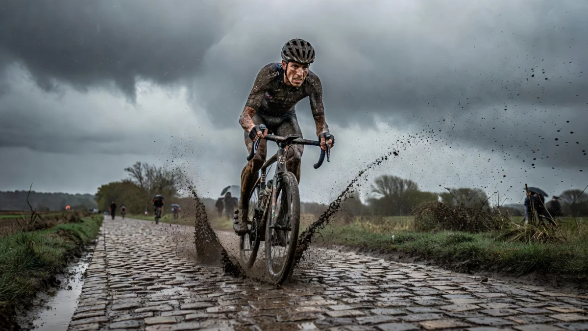 Cyclistes sur les pavés emblématiques de Paris-Roubaix lors d'une édition récente de la course