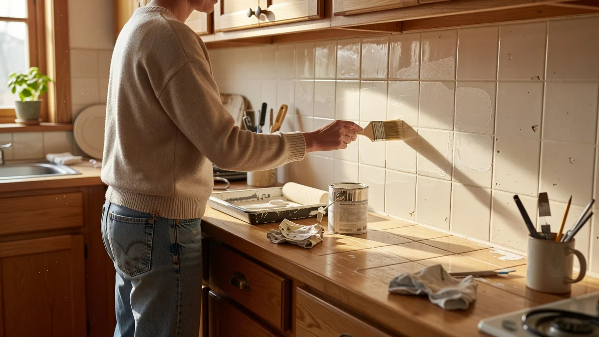 Carrelage de cuisine avant-après peint