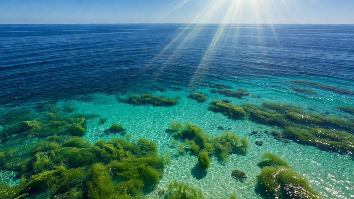 Mer bleue et horizon lumineux