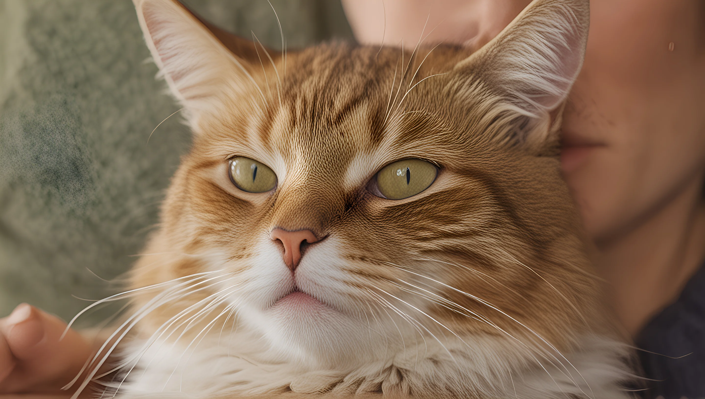 Chat qui ronronne posé sur les genoux d'une personne