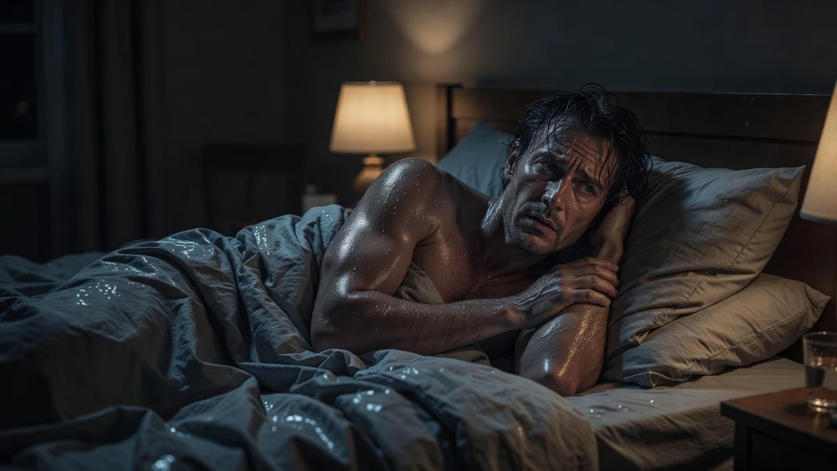 Personne se réveillant en sueur la nuit