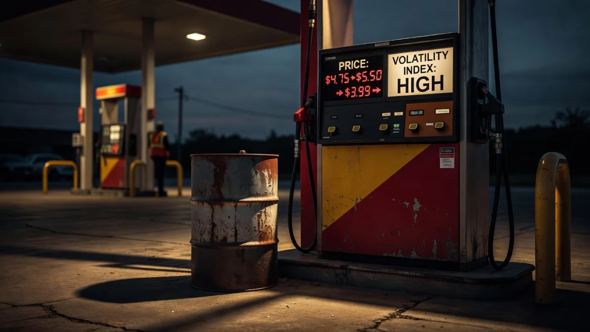 Pompe à carburant dans une station-service avec affichage des prix en euros par litre