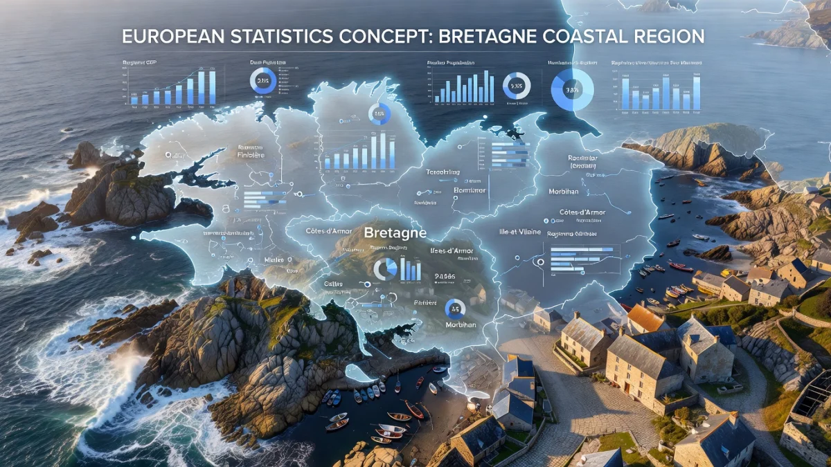 Carte de la région Bretagne avec ses quatre départements et son code NUTS FR520