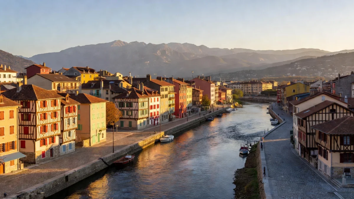 Vue aérienne de Bayonne, ville du Pays Basque dans les Pyrénées-Atlantiques, avec sa cathédrale Sainte-Marie