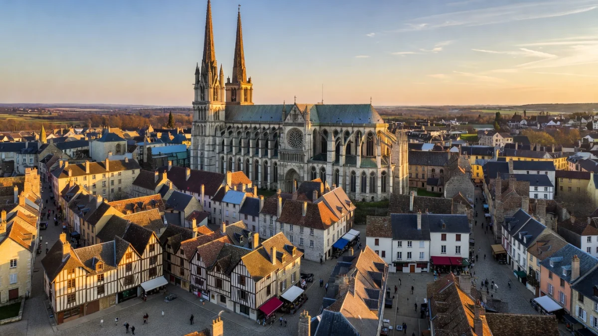 Vue aérienne de la cathédrale Notre-Dame de Chartres et du centre-ville