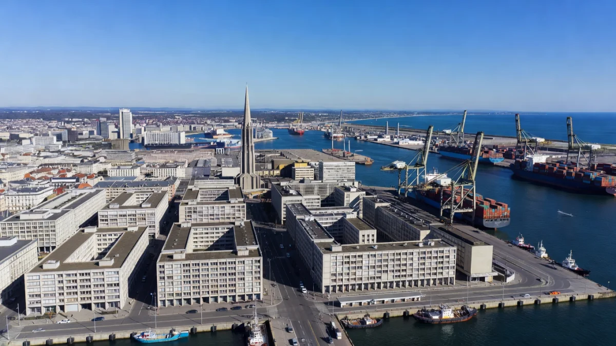 Vue du port et du centre-ville du Havre en Seine-Maritime, Normandie