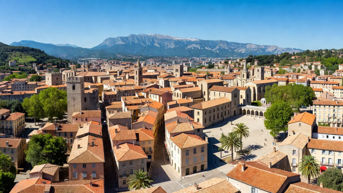 Vue aérienne de Perpignan, préfecture des Pyrénées-Orientales en région Occitanie