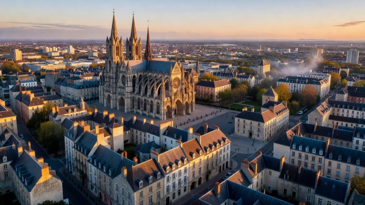 Vue de la cathédrale Notre-Dame de Reims, ville dont le code postal est le 51100