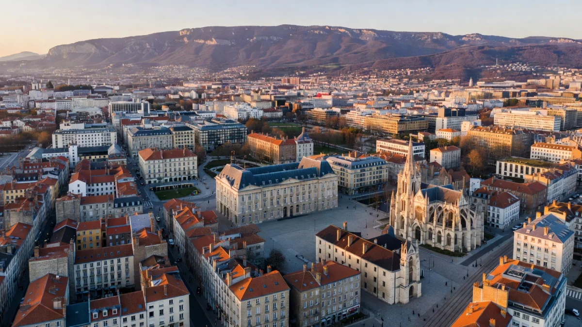Vue aérienne de Saint-Étienne, ville de la Loire en Auvergne-Rhône-Alpes