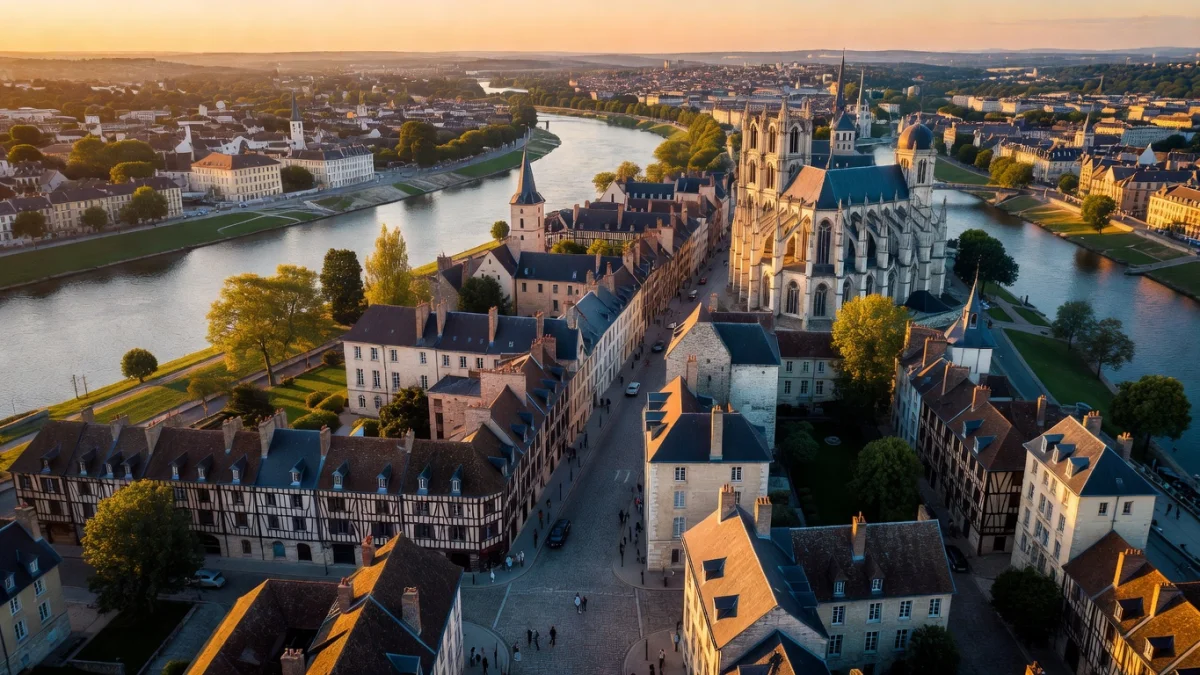 Vue aérienne de la ville de Tours avec la Loire en arrière-plan, préfecture d'Indre-et-Loire