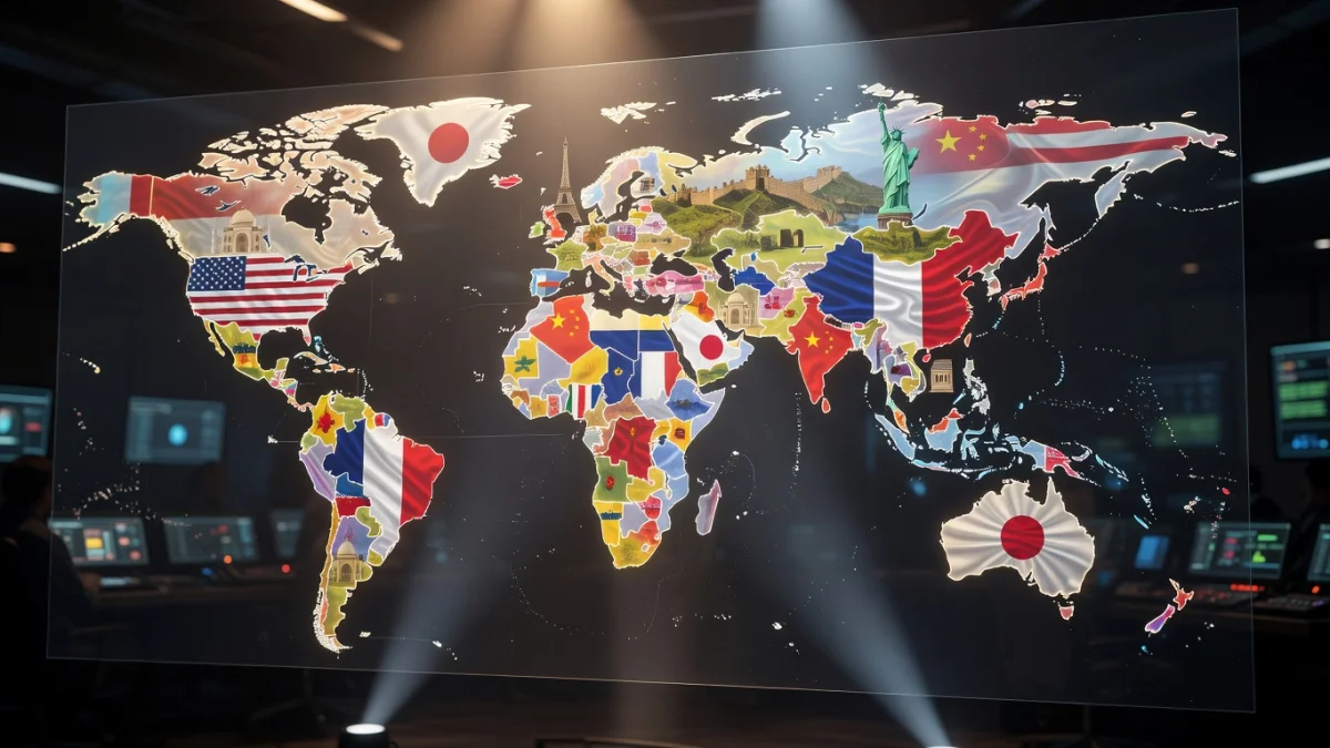 Carte du monde illustrant la notion de pays, d'État et de nation avec leurs différences