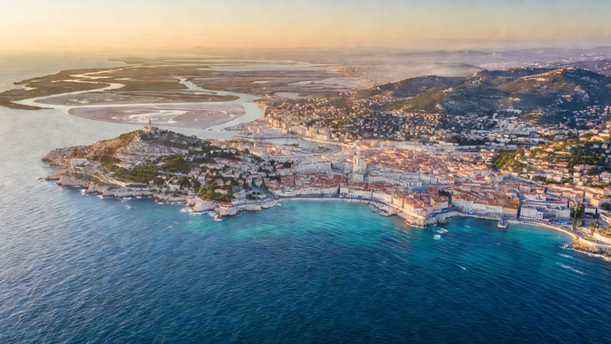 Vue aérienne de Marseille et du département des Bouches-du-Rhône en région Provence-Alpes-Côte d'Azur