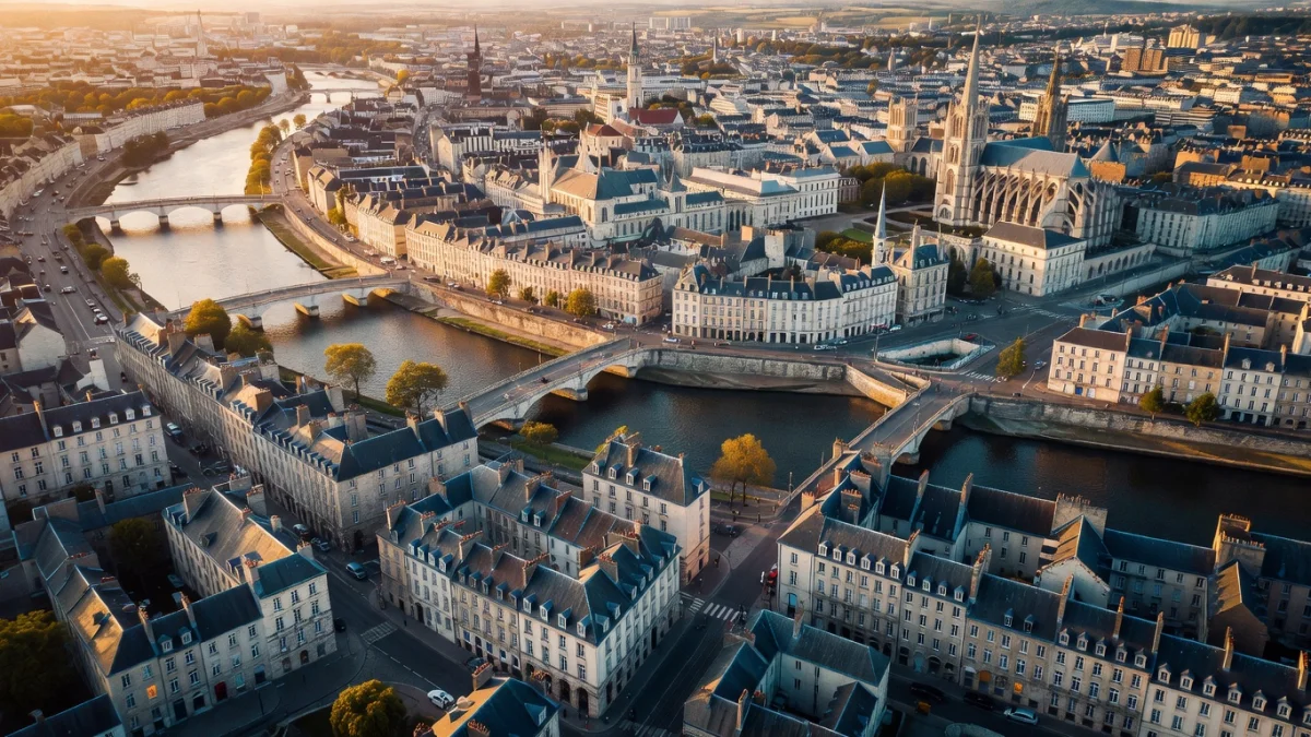 Vue aérienne de Nantes avec la Loire et ses quartiers