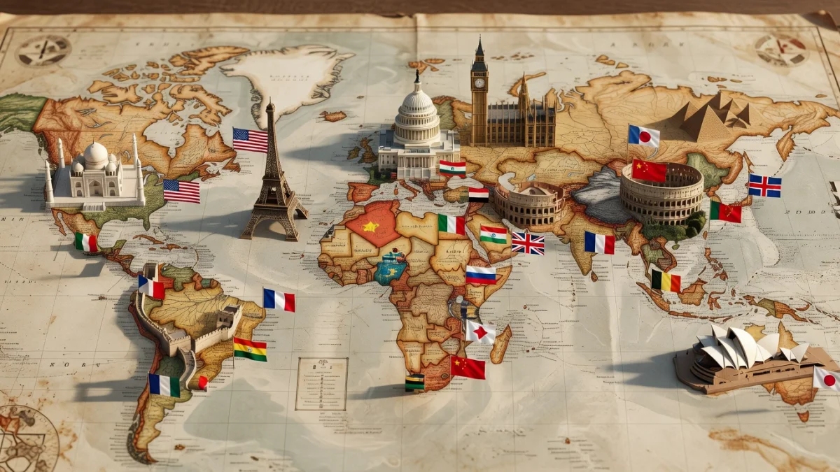 Carte du monde avec les capitales des pays mis en évidence