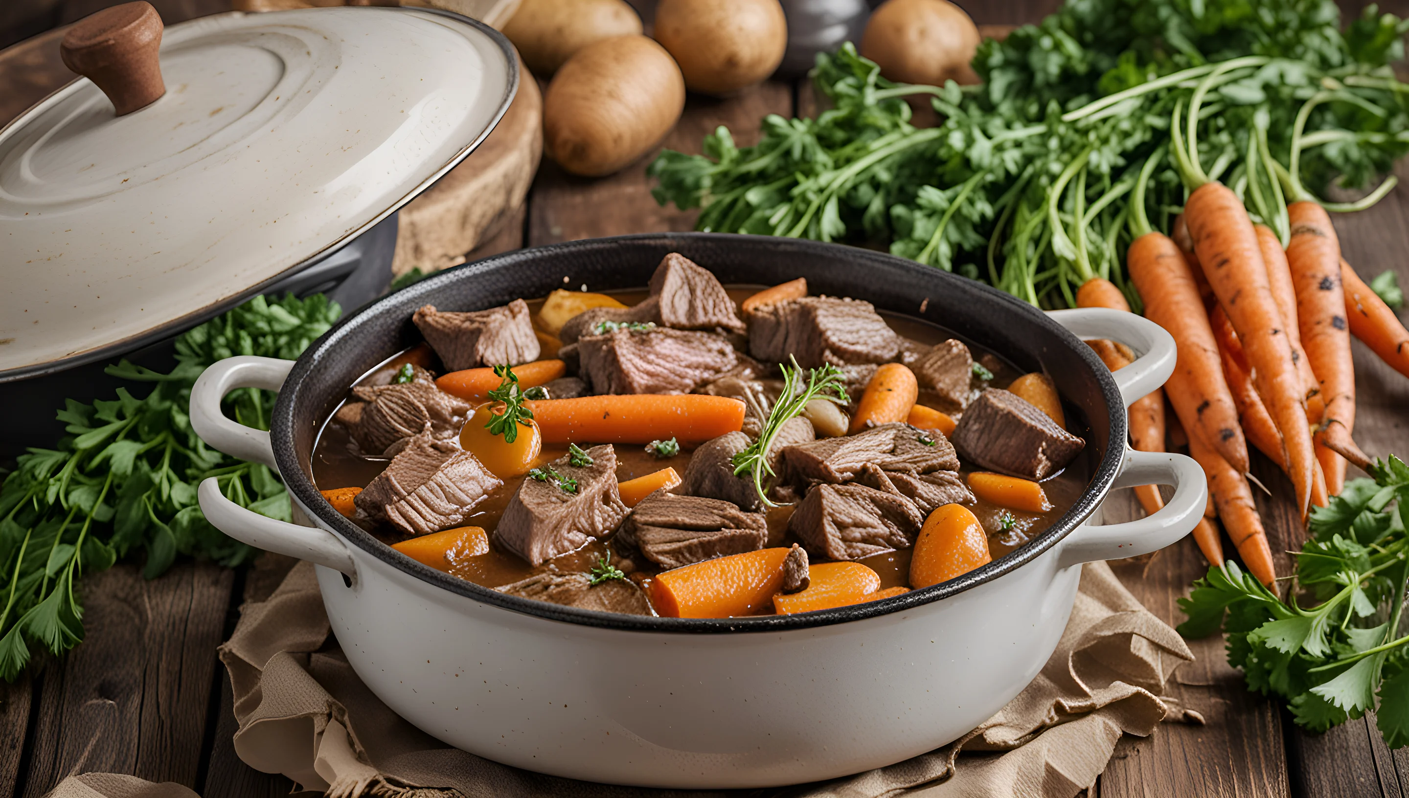 Boeuf bourguignon servi en cocotte