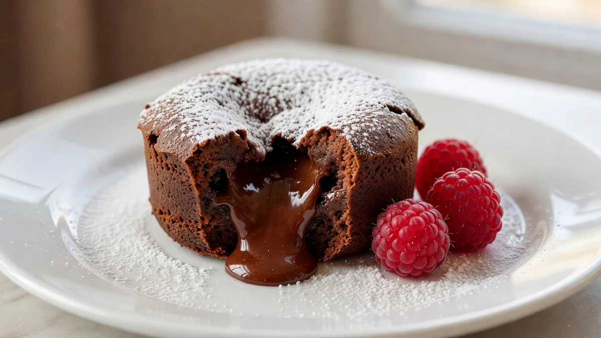 Gâteau au chocolat fondant tranché avec coeur coulant