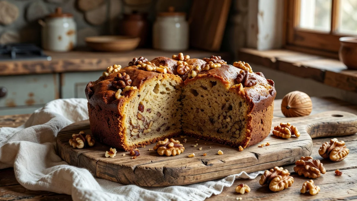 Gâteau aux noix tranché