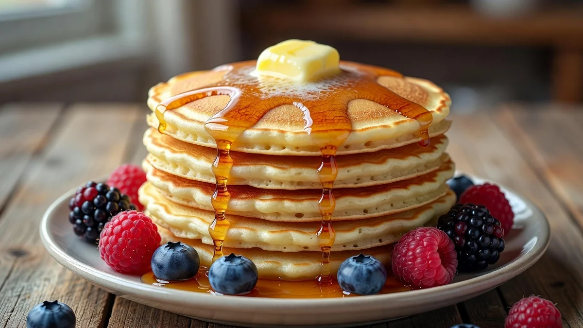 Pancakes dorés servis avec sirop d'érable