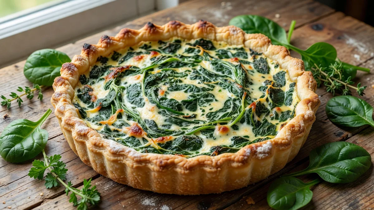 Quiche aux épinards dorée