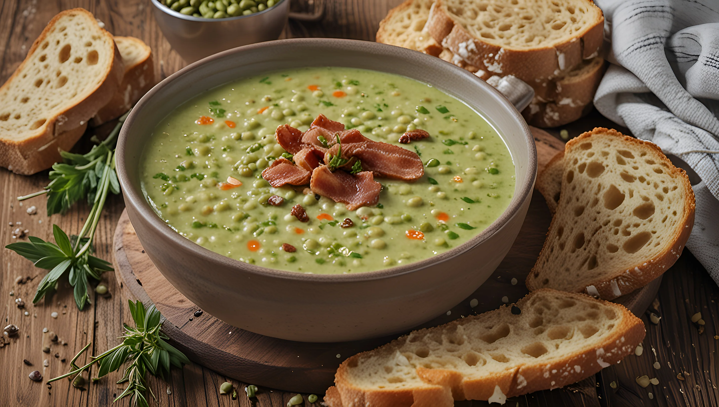 Soupe de pois cassés servie dans un bol