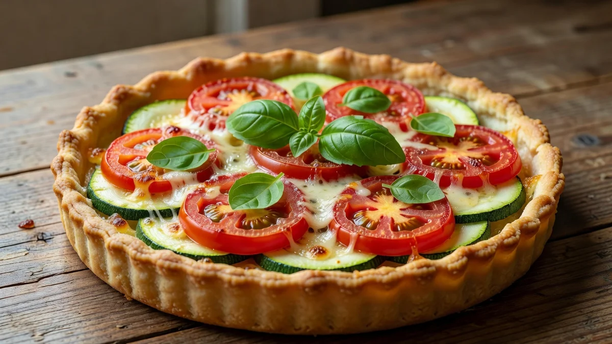 Tarte courgette et tomates, garnie d'herbes