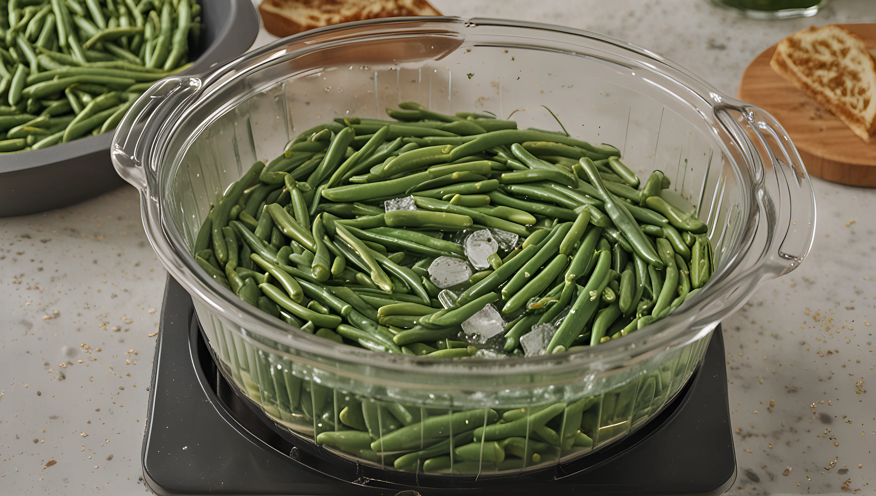 Haricots verts cuits et croquants dans une assiette