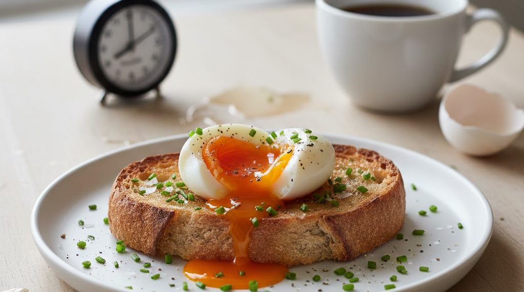Oeufs mollets avec jaune coulant servi dans une cuillère