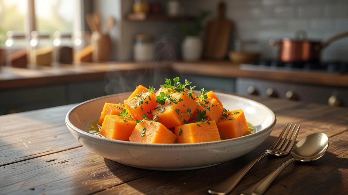 Patates douces bouillies prêtes pour la purée