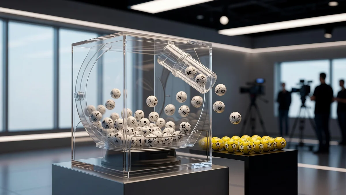 Boule de loterie EuroMillions et ticket gagnant