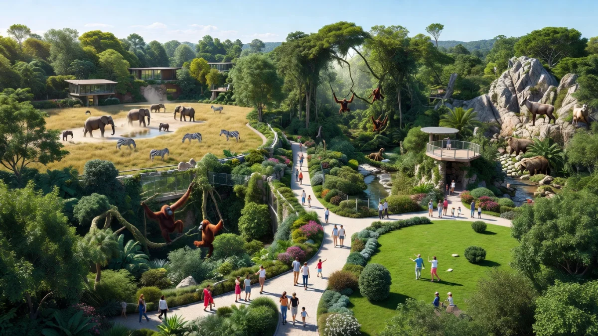 Girafe dans un parc zoologique, illustrant la différence entre zoo et parc animalier